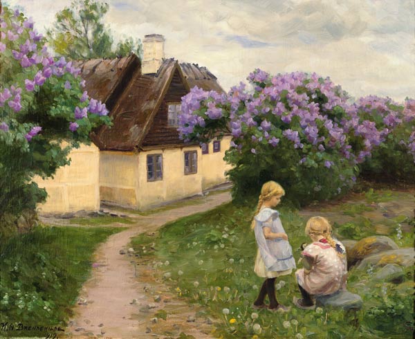 Playing girls in the garden from Hans Andersen Brendekilde