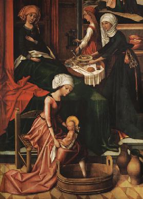 Birth Mariae Weingartner altar in the cathedral to Augsburg detail the first bath.