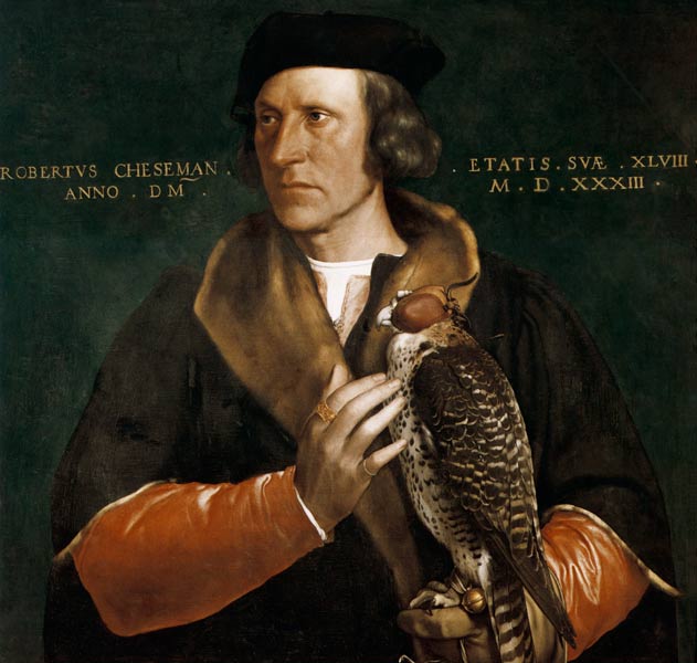 Portrait Robert Chaseman with hunting falcons from Hans Holbein the Younger