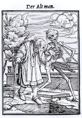Death and the Old Man, from 'The Dance of Death', engraved by Hans Lutzelburger, c.1538 (woodcut) (b from Hans Holbein the Younger