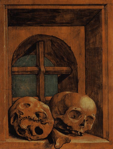 Two skulls in a window recess from Hans Holbein the Younger