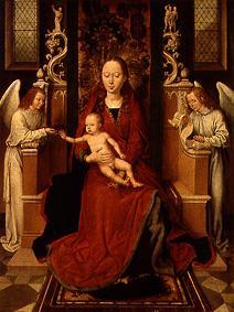 Madonna with the child on the throne with two angels from Hans Memling