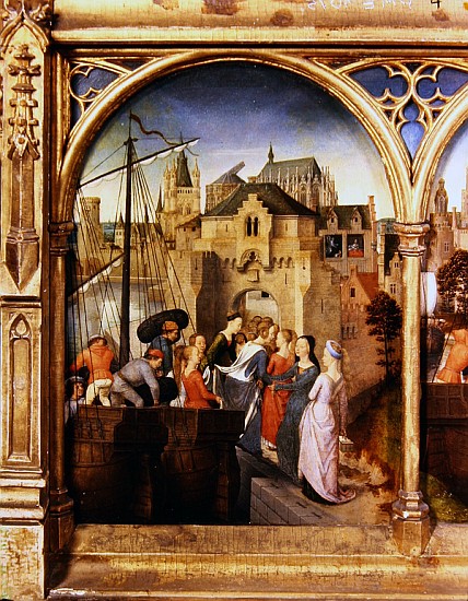 St. Ursula and her companions landing at Cologne, from the Reliquary of St. Ursula, before 1489 from Hans Memling