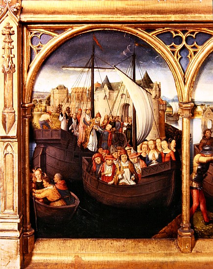 The Departure of Saint Ursula from Basle, panel from The Reliquary of St. Ursula, 1489 (detail of 18 from Hans Memling
