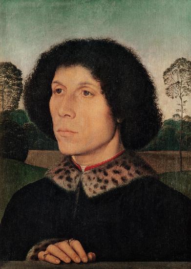 Portrait of a man against a landscape