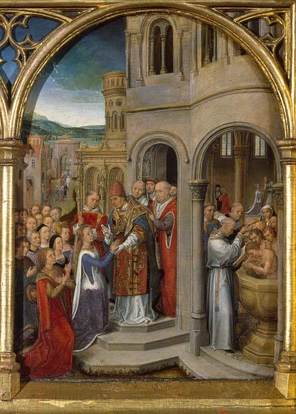 The arrival of St. Ursula and her companions in Rome to meet Pope Cyriacus, from the Reliquary of St