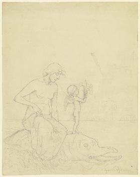Venus auf dem Delphin (Mädchen mit Amor auf einem Delphin reitend)