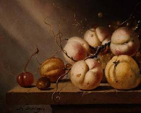 Still life of fruit on a ledge (panel)