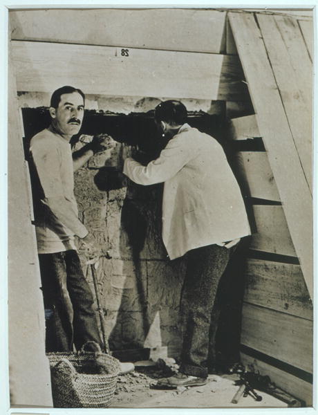 Howard Carter (1873-1939) and a colleague beside a partially demolished wall of one of the tombs, Va from Harry Burton