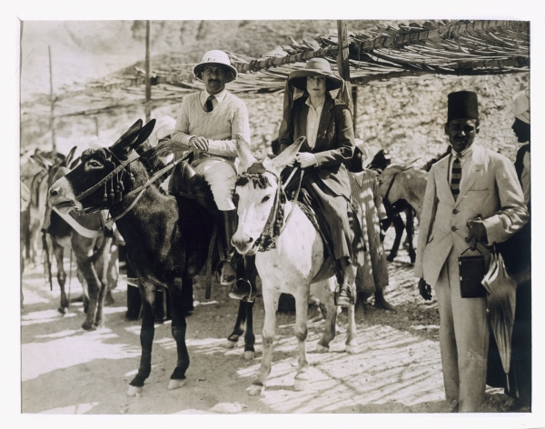 Lady Ribblesdale and Mr Stephen Vlasto arriving on donkeys at the Tomb of Tutankhamun, Valley of the from Harry Burton