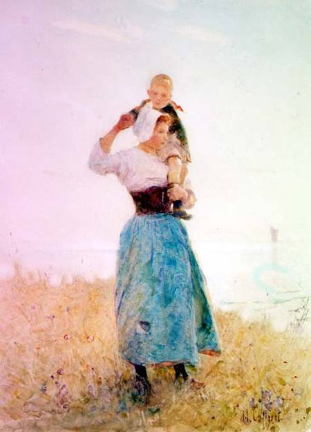 Woman and Child in a Meadow from Hector Caffieri