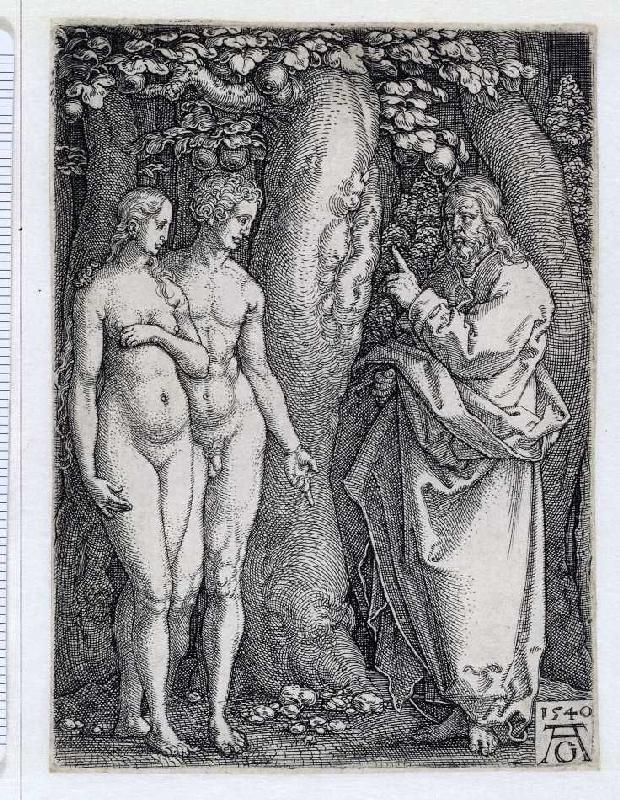 Die Geschichte von Adam und Eva: Gott warnt Adam und Eva from Heinrich Aldegrever