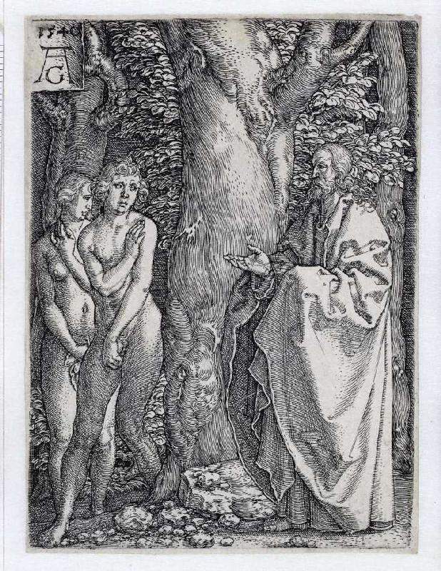 Die Geschichte von Adam und Eva: Adam und Eva bedecken ihre Scham from Heinrich Aldegrever