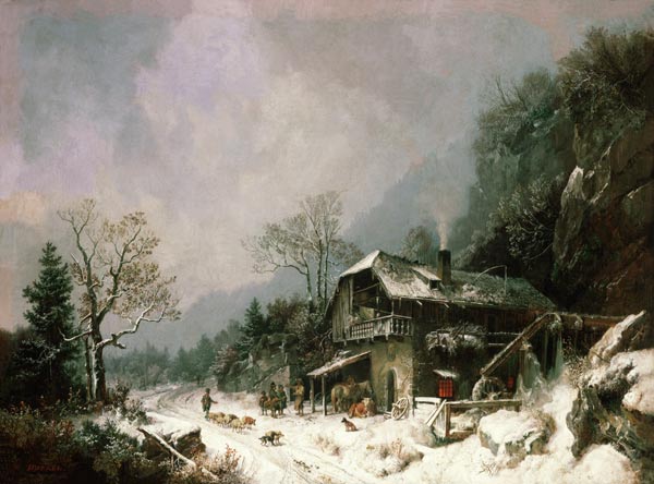 Winter landscape at a smithy from Heinrich Bürkel