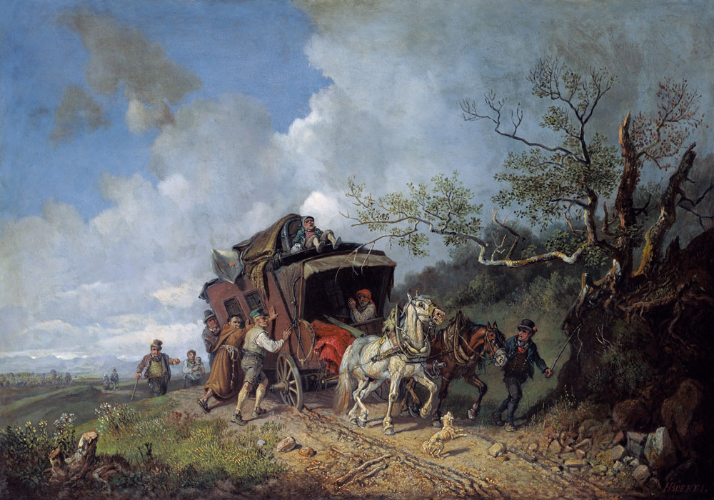 Putting car on a country marked-out route in the pre-alpine country. from Heinrich Bürkel