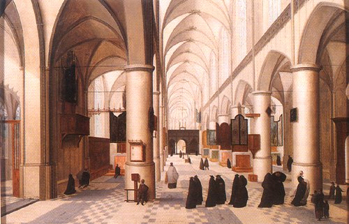 Church inside with baptizing scene from Hendrick van Steenwijck d. Ä.