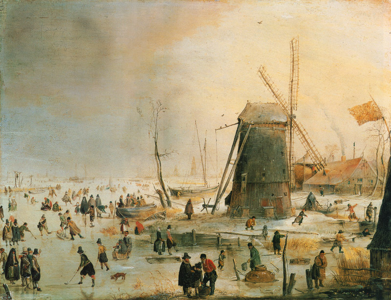 Winter landscape with skate drivers for a windmill from Hendrik Averkamp