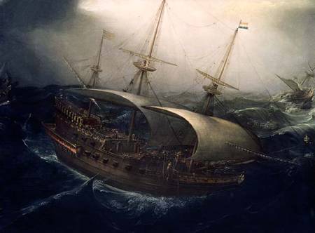 Dutch Battleship in a Storm  (detail) from Hendrik Cornelisz. Vroom