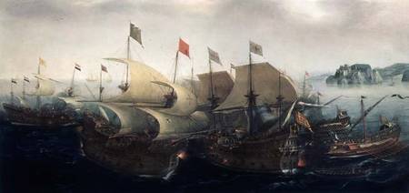 A Sea Action, possibly the Battle of Cadiz from Hendrik Cornelisz. Vroom