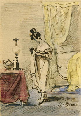 Young Lady at Home (ink & w/c on paper) 2:Jeune fille dans un interieur; intimite; from Henri Bonaventure Monnier