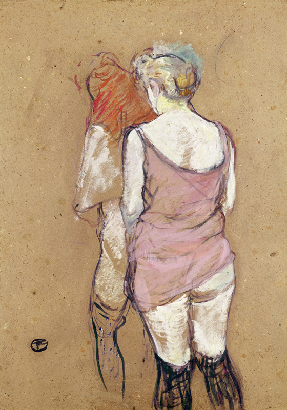 Two Semi-Nude Women at the Maison de la Rue des Moulins, 1894 (oil on card) from Henri de Toulouse-Lautrec