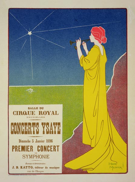 Reproduction of a poster advertising the 'Ysaye Concerts', Salle du Cirque Royal, Brussels, 1895 (co from Henri Georges Jean Isidore Meunier