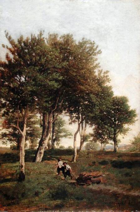 Landscape with Two Boys Carrying Firewood from Henri Harpignies
