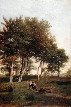 Landscape with Two Boys Carrying Firewood