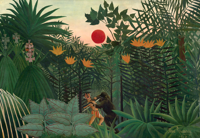 Tropische Landschaft: Amerikanischer Indianer beim Kampf mit einem Gorilla from Henri Julien-Félix Rousseau