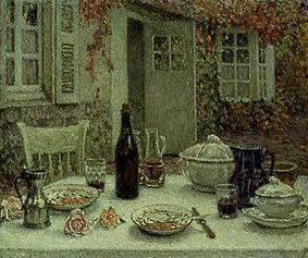 The spread table in front of the house. from Henri Le Sidaner