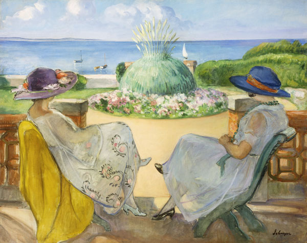 Zwei junge Frauen auf einer Terrasse am Meer from Henri Lebasque