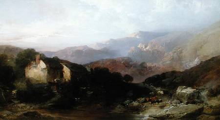 View in North Wales with Overshot Mill, Cattle and Sheep from Henry Bright