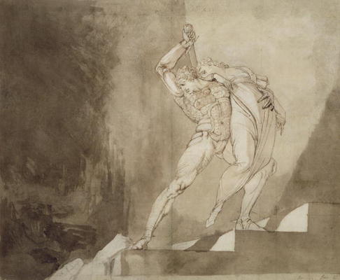 A Warrior Rescuing a Lady, 1780-85 (pen, ink and wash on paper) from Henry Fuseli