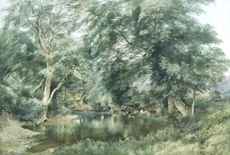 Landscape with Deer Drinking from a River from Henry Jutsum