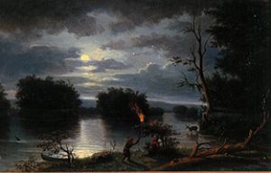 Indian at a nightly stag-hunt at the Mississippi. from Henry Lewis