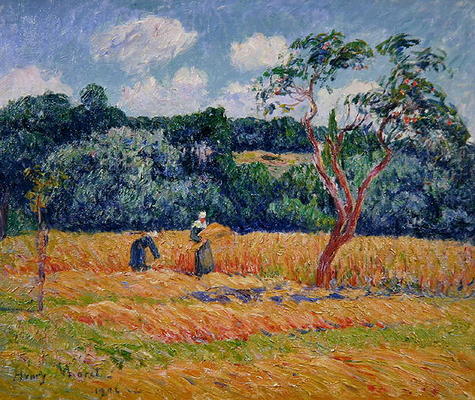 Figures harvesting a wheat field (oil on canvas) from Henry Moret