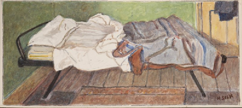 Camp bed, c.1930 (pencil & w/c on paper) from Henry Silk
