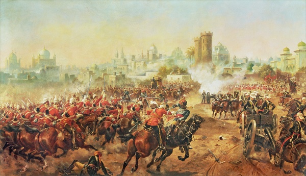 Charge of the Queens Bays against the Mutineers at Lucknow, 6th March 1858 (oil on canvas)  from Henry A. (Harry) Payne