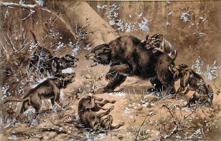 Bear Hunt (w/c and chinese white on paper) from Herman Wendleborg Hansen