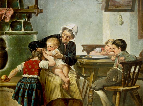 Grandmother with playing grandchildren from Hermann Kern