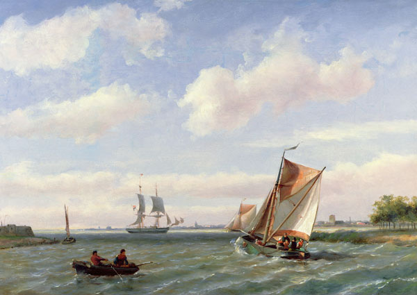 Fishing Boat in an Estuary from Hermanus Koekkoek