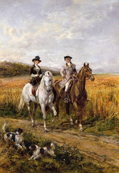 Couple Riding with Their Dogs from Heywood Hardy