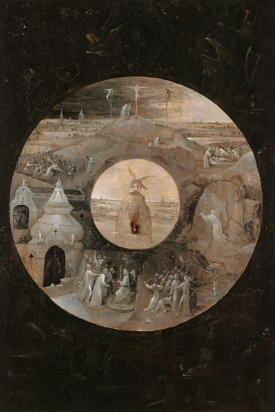 Saint John the Evangelist on Patmos (Reverse side). The Passion of the Christ from Hieronymus Bosch