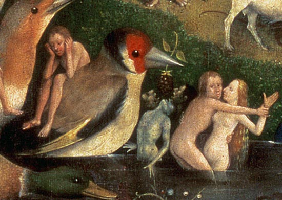 The Garden of Earthly Delights: Allegory of Luxury, central panel of triptych, detail of couple in t from Hieronymus Bosch