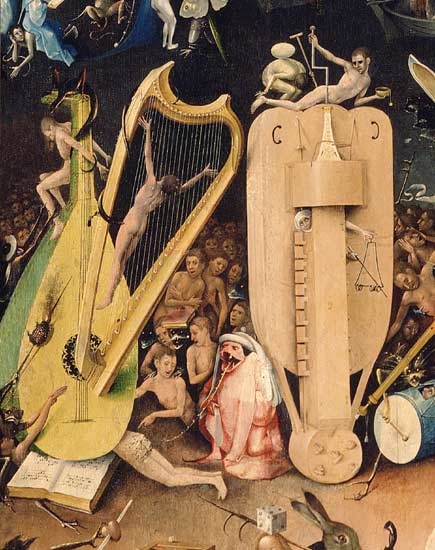 The Garden of Earthly Delights: Hell, detail of musical instuments from the right wing of the tripty from Hieronymus Bosch