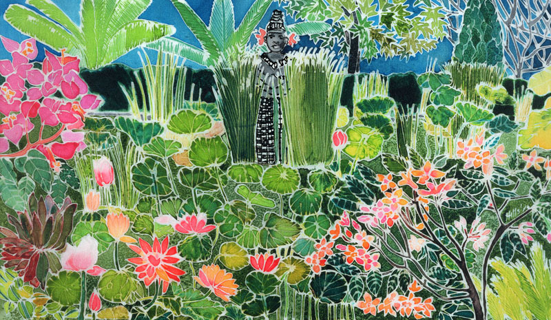 Lotus Pond, Ubud, Bali, 1997 (coloured inks on silk)  from Hilary  Simon
