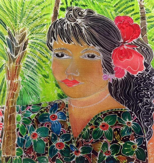 Lady with Hibiscus (coloured inks on silk)  from Hilary  Simon