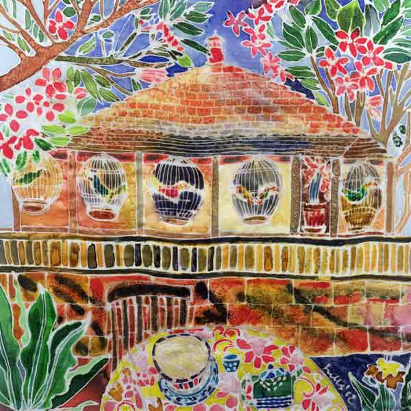 Lotus Cafe, Ubud, Bali, 2002 (coloured ink on silk)  from Hilary  Simon