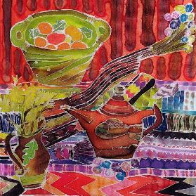 Teapot and Textiles, 2006 (dyes on silk) 
