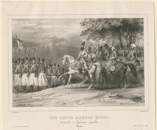 Prince, Field-Marshal Abbas Mirza (1789-1833) inspects infantry regiment from Hippolyte Bellangé